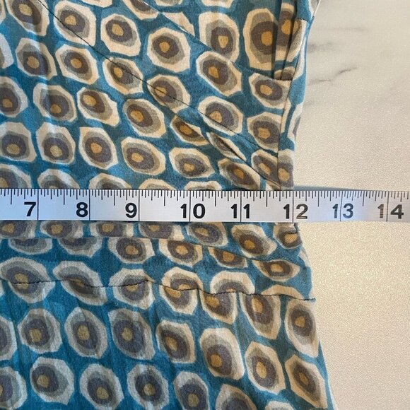 Boden Fixed Wrap Jersey Printed 3/4 Sleeves Midi Dress Size 10 R Blue Yellow Dot - Picture 13 of 14